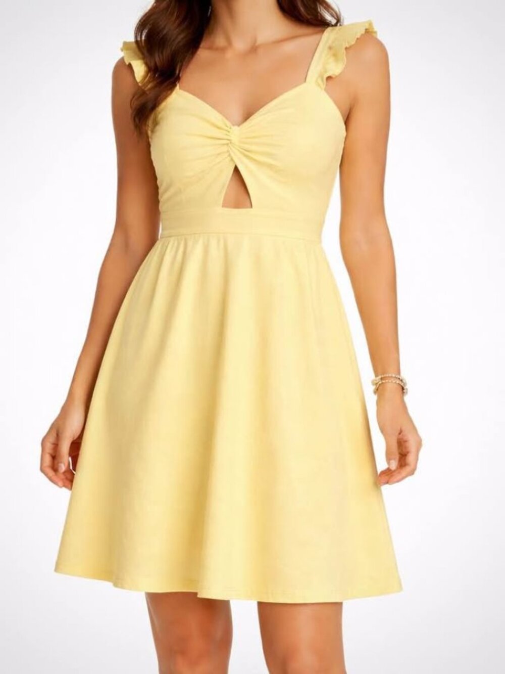 Flirty Twist Front Ruffled Soft Yellow Statement Party Trixxi Sundress [size L]